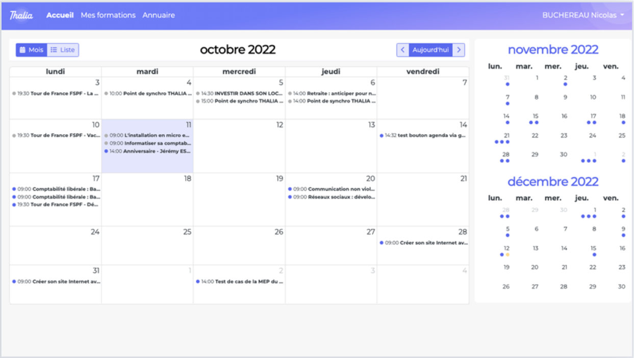 Agenda d'accueil de Thalia